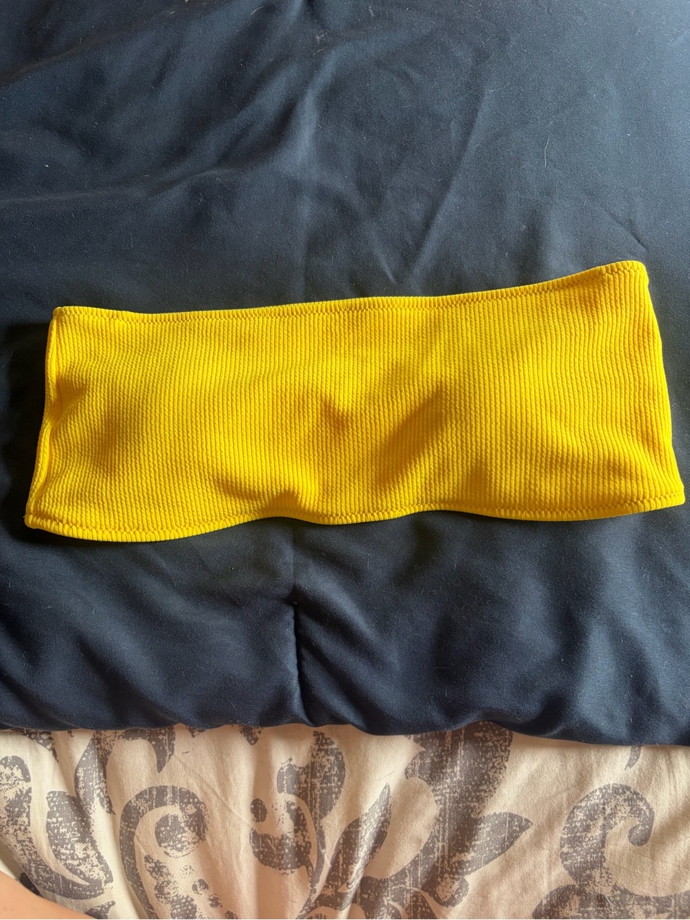 SHEIN Yellow Ribbed Bandeau Bikini Top